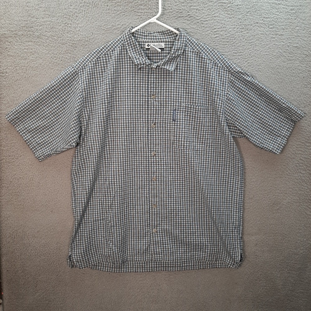 Columbia Shirt Adult Extra Large Blue‎ White Black Plaid Outdoors Camping Hiking